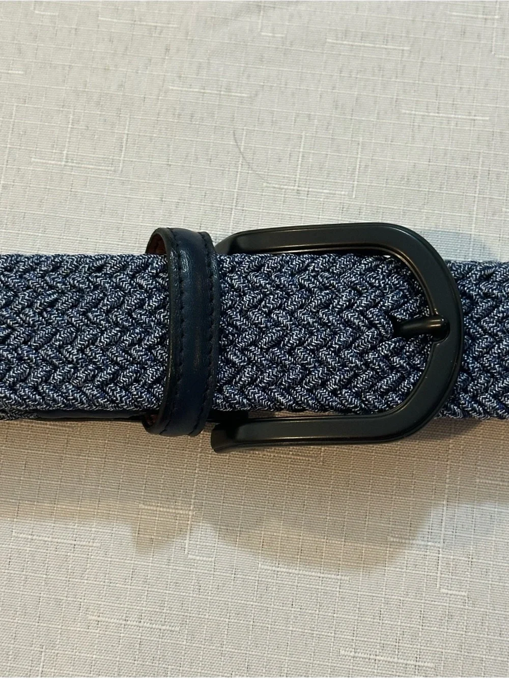 Torino Leather Blue Gray Herringbone Stretch Woven Belt Size 42